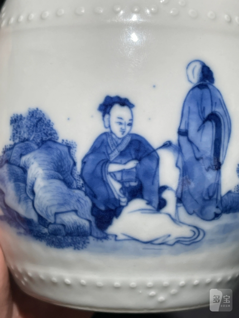清雍正 青花高仕图花插 - 图6